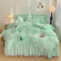 HKM-488019 Lace Mesh Bow Four-Piece Bedding Set for Double Beds