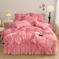 HKM-488019 Lace Mesh Bow Four-Piece Bedding Set for Double Beds