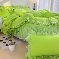 HKM-488019 Lace Mesh Bow Four-Piece Bedding Set for Double Beds