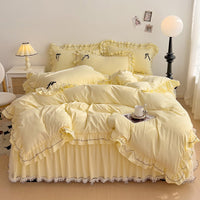 HKM-488019 Lace Mesh Bow Four-Piece Bedding Set for Double Beds