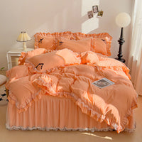 HKM-488019 Lace Mesh Bow Four-Piece Bedding Set for Double Beds