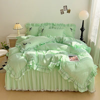 HKM-488019 Lace Mesh Bow Four-Piece Bedding Set for Double Beds
