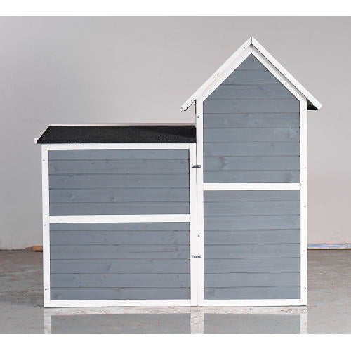 HKM-488019 Weatherproof 2-Story Wooden Chicken Coop and Rabbit Hutch with No-Leak Pull-Out Tray - Grey/Blue
