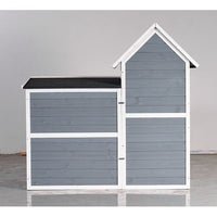 HKM-488019 Weatherproof 2-Story Wooden Chicken Coop and Rabbit Hutch with No-Leak Pull-Out Tray - Grey/Blue