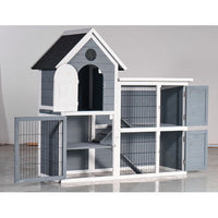 HKM-488019 Weatherproof 2-Story Wooden Chicken Coop and Rabbit Hutch with No-Leak Pull-Out Tray - Grey/Blue