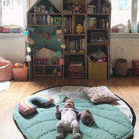 HKM-488083 Leaf-Inspired Baby Crawling Mat for Developmental Play, Gray and Green, 95cm x 85cm