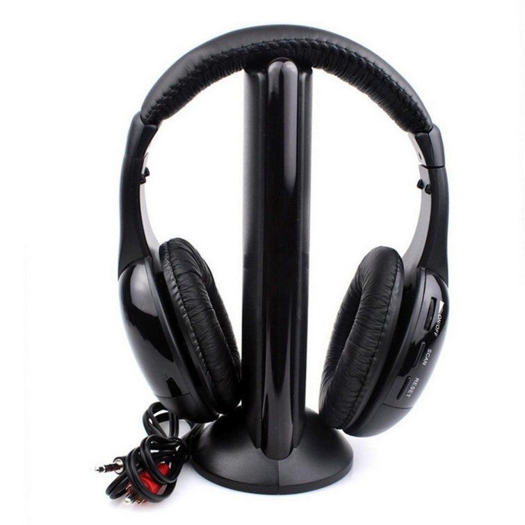 HKM-488083 Wireless Bluetooth TV Headphones with PU Leather Ear Cushions and 3.5mm Plug