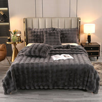 HKM-488339 Cozy Solid Color Rabbit Plush Blanket and Pillow Covers for Winter Use