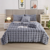 HKM-488339 Cozy Solid Color Rabbit Plush Blanket and Pillow Covers for Winter Use