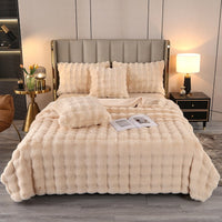 HKM-488339 Cozy Solid Color Rabbit Plush Blanket and Pillow Covers for Winter Use