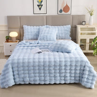 HKM-488339 Cozy Solid Color Rabbit Plush Blanket and Pillow Covers for Winter Use