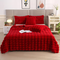 HKM-488339 Cozy Solid Color Rabbit Plush Blanket and Pillow Covers for Winter Use