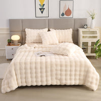 HKM-488339 Cozy Solid Color Rabbit Plush Blanket and Pillow Covers for Winter Use