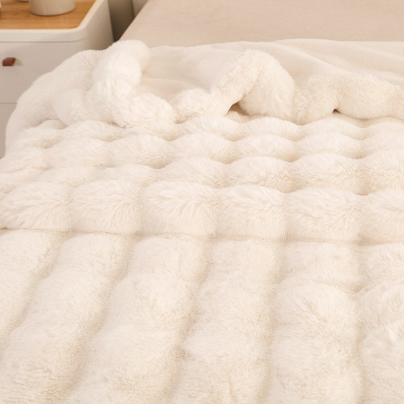 HKM-488339 Cozy Solid Color Rabbit Plush Blanket and Pillow Covers for Winter Use