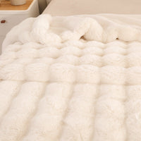 HKM-488339 Cozy Solid Color Rabbit Plush Blanket and Pillow Covers for Winter Use