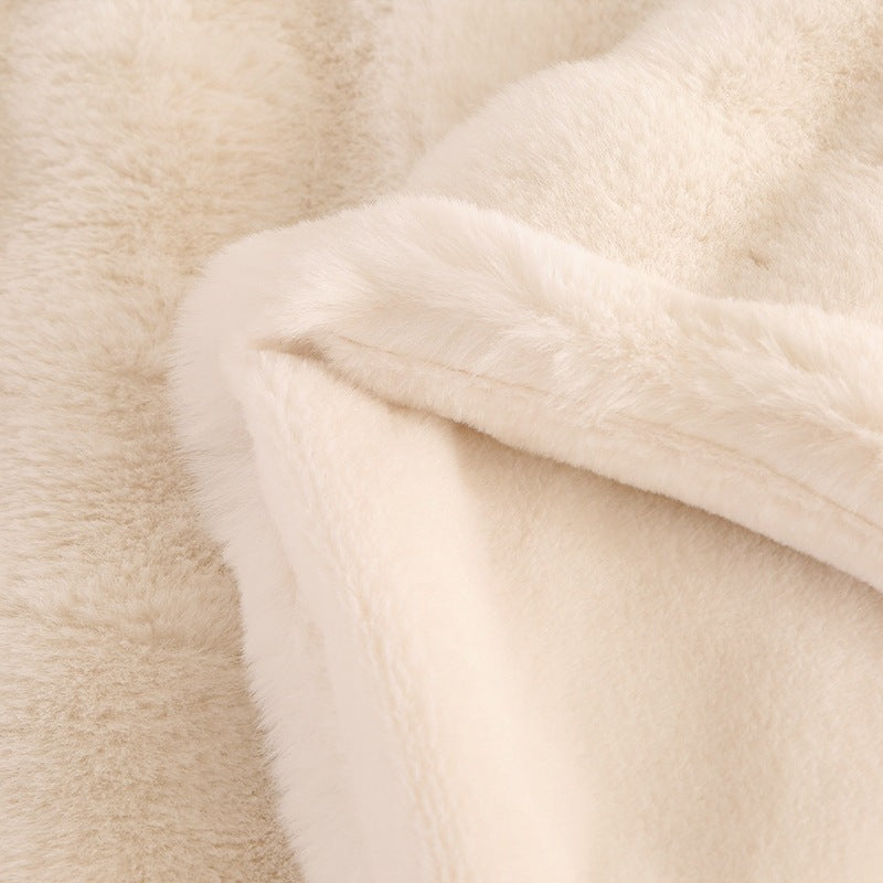 HKM-488339 Cozy Solid Color Rabbit Plush Blanket and Pillow Covers for Winter Use