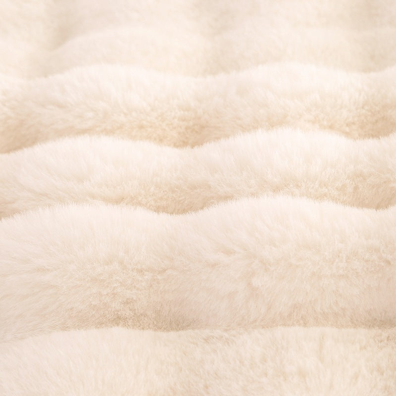 HKM-488339 Cozy Solid Color Rabbit Plush Blanket and Pillow Covers for Winter Use