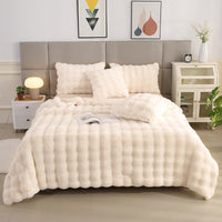 HKM-488339 Cozy Solid Color Rabbit Plush Blanket and Pillow Covers for Winter Use