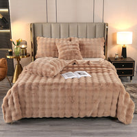 HKM-488339 Cozy Solid Color Rabbit Plush Blanket and Pillow Covers for Winter Use