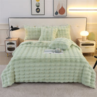 HKM-488339 Cozy Solid Color Rabbit Plush Blanket and Pillow Covers for Winter Use