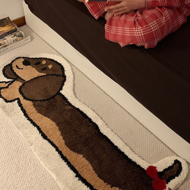 HKM-488659 Dachshund Pattern Flocking Carpet for Living Room and Bedroom, Machine Washable, Various Sizes
