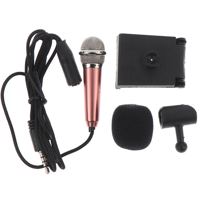 KTX-488723 Compact 3.5mm Stereo Microphone for Karaoke and Studio Use - Available in Rose Gold, Blue, Rose Red, and Silver