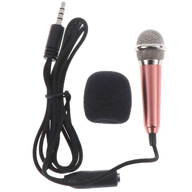 KTX-488723 Compact 3.5mm Stereo Microphone for Karaoke and Studio Use - Available in Rose Gold, Blue, Rose Red, and Silver