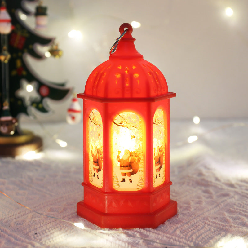 HKM-488787 Hexagonal Portable Cartoon Night Lamp Decorations - Red Old Man, Bronze Deer, Retro Silver Old Man, White Snowman