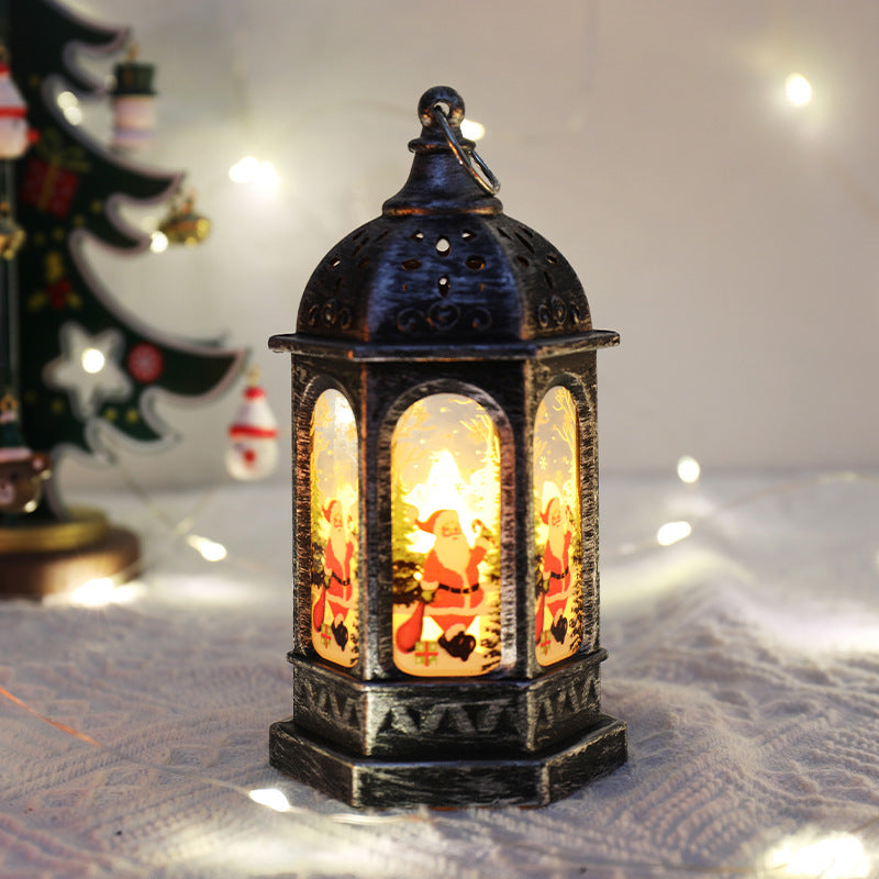 HKM-488787 Hexagonal Portable Cartoon Night Lamp Decorations - Red Old Man, Bronze Deer, Retro Silver Old Man, White Snowman