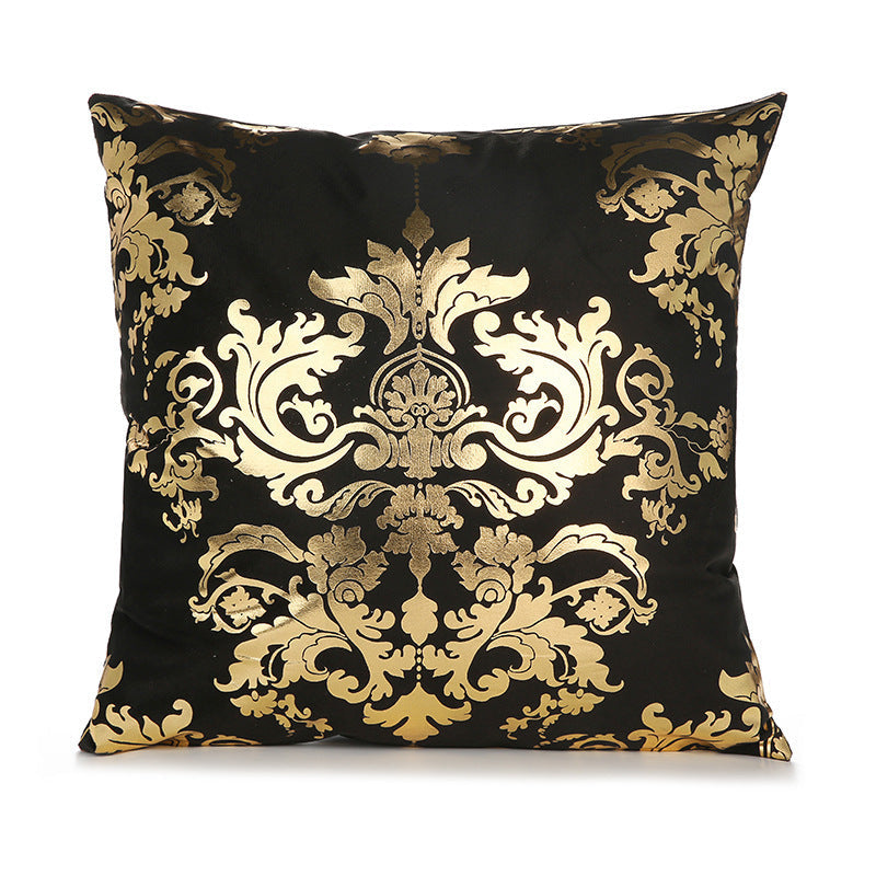 HKM-489171 Bronzing Short Plush Sofa Cushion Cover - 45x45cm, Black and Gold Variants