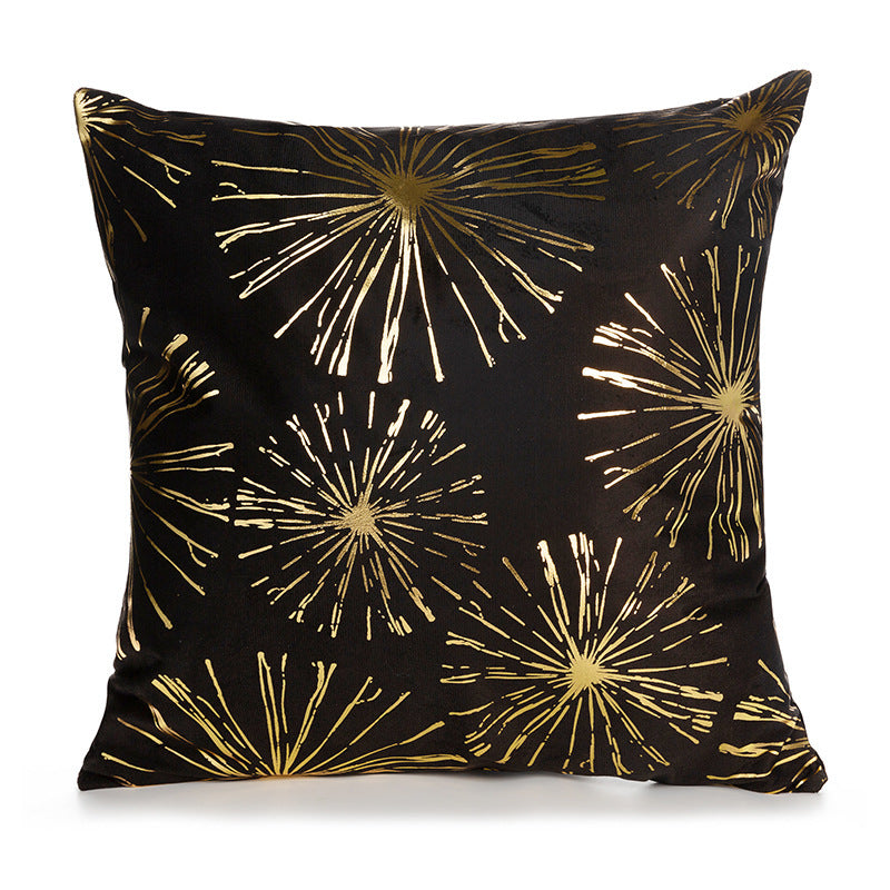 HKM-489171 Bronzing Short Plush Sofa Cushion Cover - 45x45cm, Black and Gold Variants