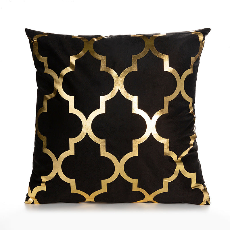HKM-489171 Bronzing Short Plush Sofa Cushion Cover - 45x45cm, Black and Gold Variants