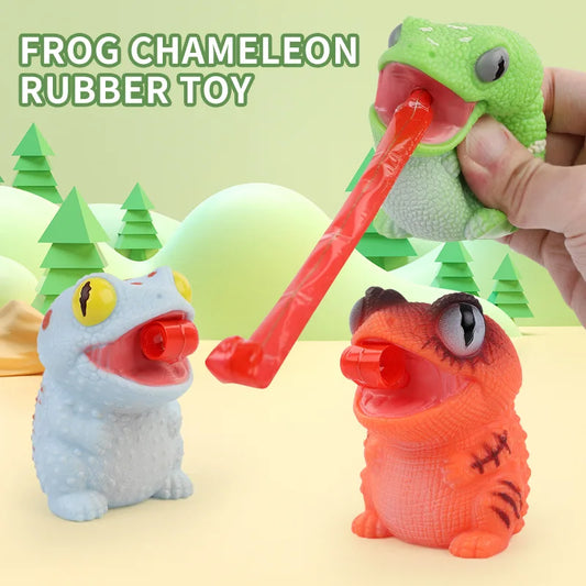 HKM-489171 Creative Cartoon Chameleon Squeeze Toy with Rolling Tongue for Stress Relief