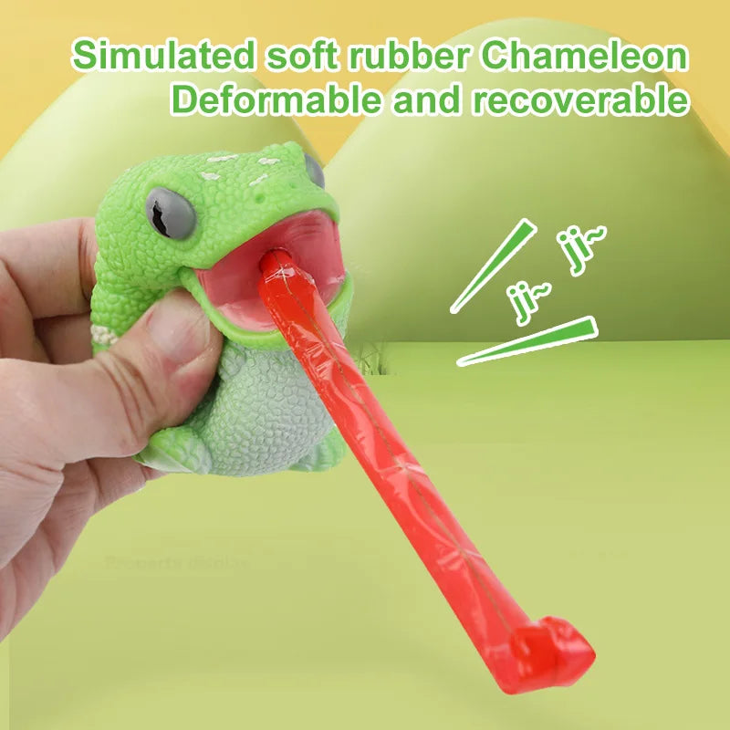 HKM-489171 Creative Cartoon Chameleon Squeeze Toy with Rolling Tongue for Stress Relief
