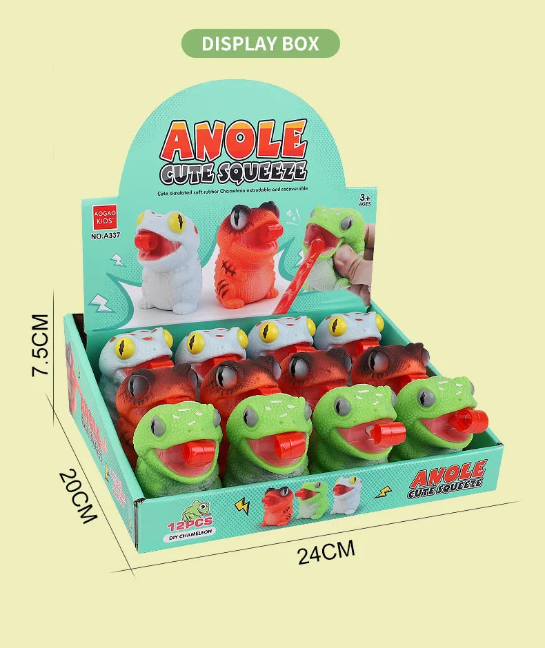 HKM-489171 Creative Cartoon Chameleon Squeeze Toy with Rolling Tongue for Stress Relief