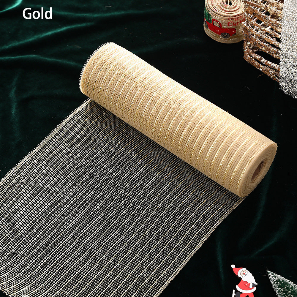 HKM-489299 Gold and Silver Glitter Mesh Roll for Christmas and Wedding Decorations - 26CM Non-Woven Fabric