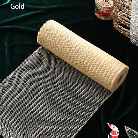 HKM-489299 Gold and Silver Glitter Mesh Roll for Christmas and Wedding Decorations - 26CM Non-Woven Fabric