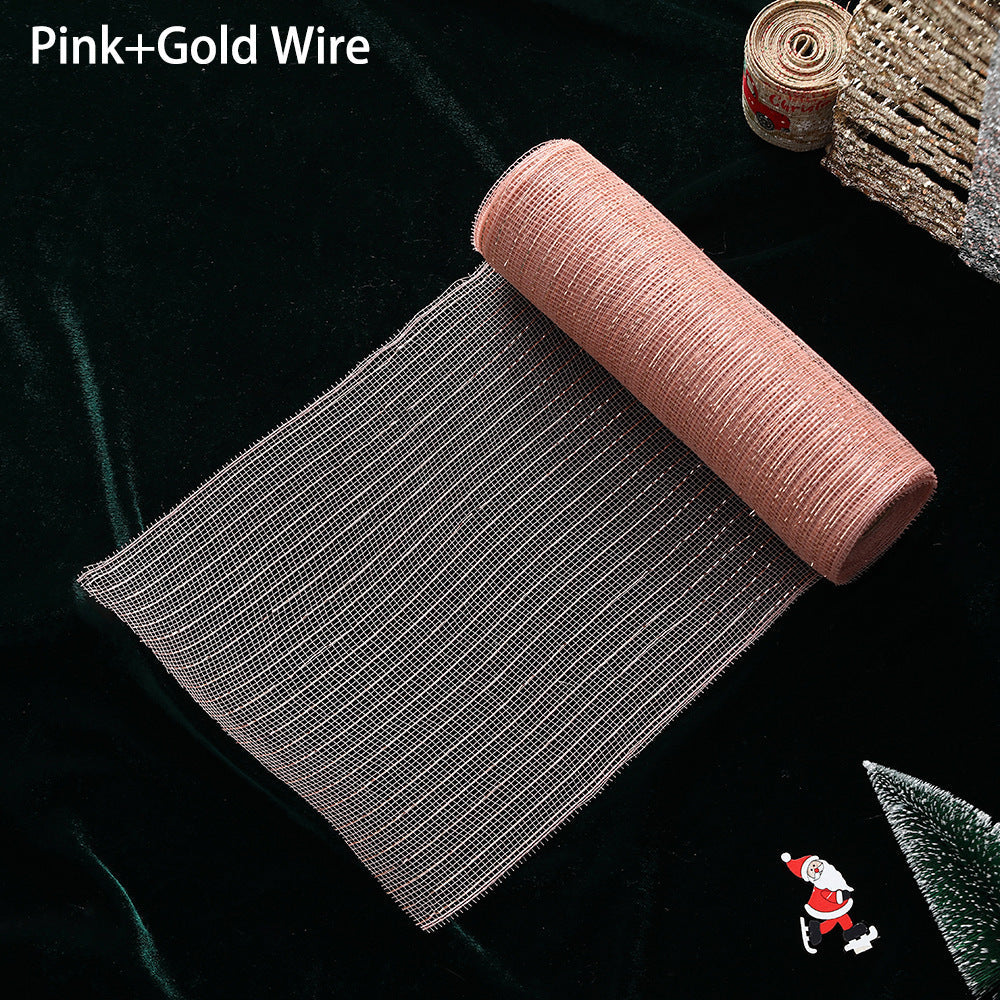 HKM-489299 Gold and Silver Glitter Mesh Roll for Christmas and Wedding Decorations - 26CM Non-Woven Fabric