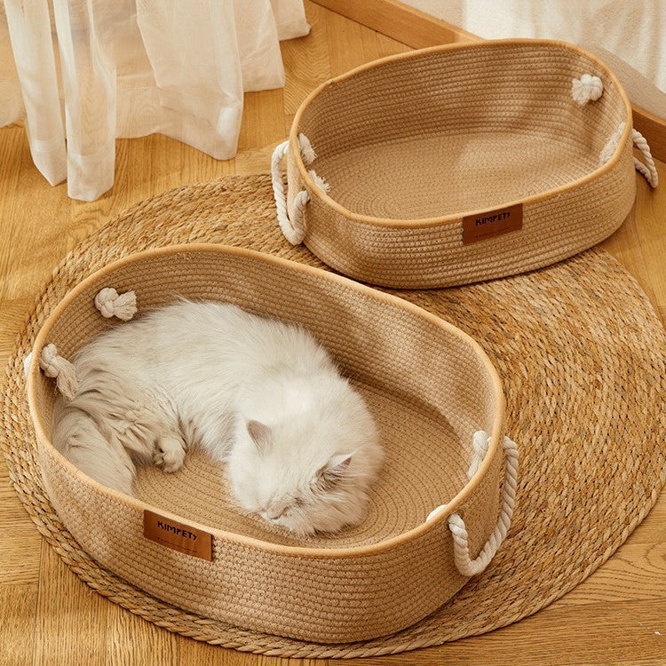 HKM-489299 Universal Cat Nest Woven Cotton and Linen Basket for All Seasons and Scratching