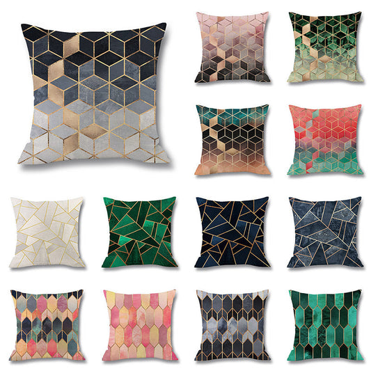KTX-489555 Colorful Geometric Linen Pillow Cover 45x45cm in Multiple Designs