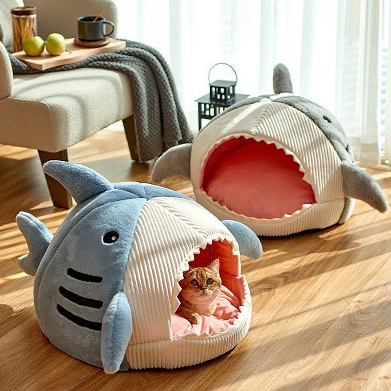 HKM-489555 Shark Cat Kennel Dog Kennel Warm Yurt Semi-closed Four Seasons Universal