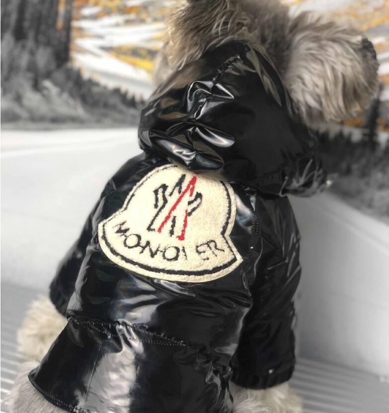 HKM-489619 Casual Black Patent Fur Collar Down Jacket for Pets