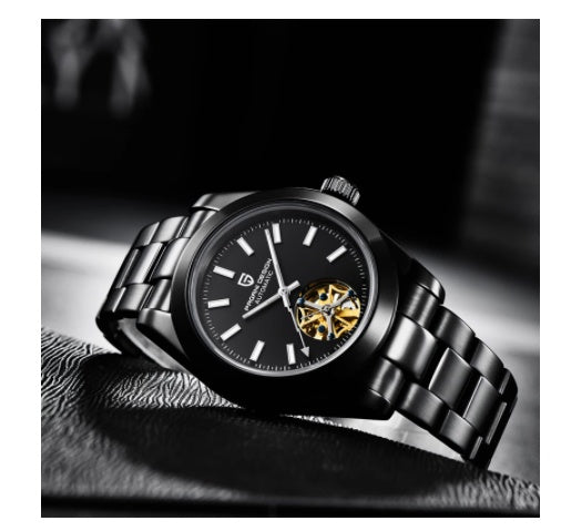 HKM-489683 Men's Waterproof Automatic Mechanical Watch with Stainless Steel Strap - 100m Depth Rating