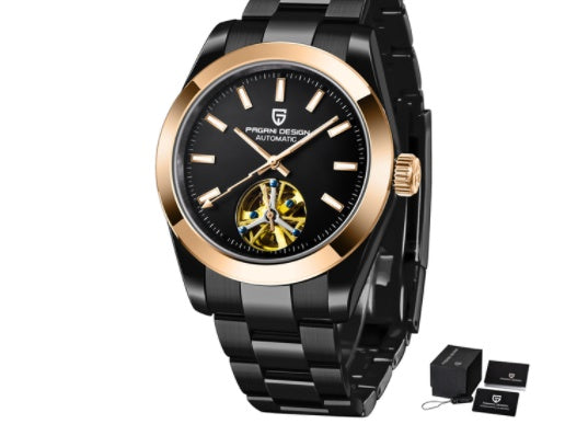 HKM-489683 Men's Waterproof Automatic Mechanical Watch with Stainless Steel Strap - 100m Depth Rating