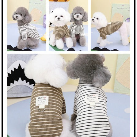 HKM-489747 Striped Cotton Puppy Shirt in Brown and White - Casual Pet Clothing for All Sizes