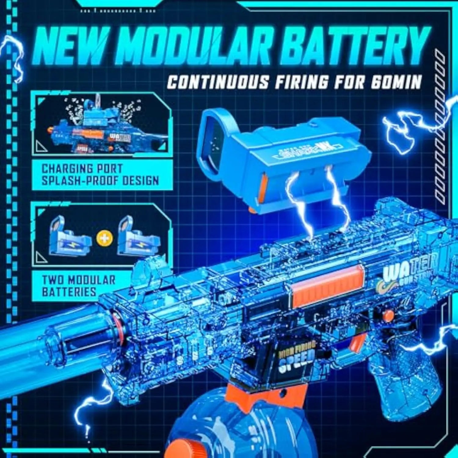 HKM-489811 Electric Water Gun for Kids - High Capacity Squirt Gun with Electric Power, Fun Summer Toy