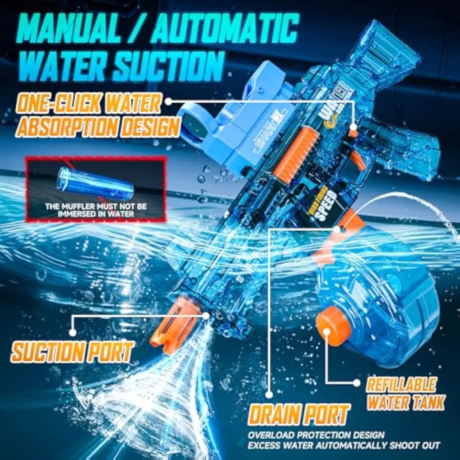 HKM-489811 Electric Water Gun for Kids - High Capacity Squirt Gun with Electric Power, Fun Summer Toy