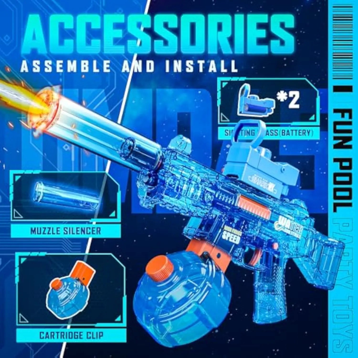 HKM-489811 Electric Water Gun for Kids - High Capacity Squirt Gun with Electric Power, Fun Summer Toy