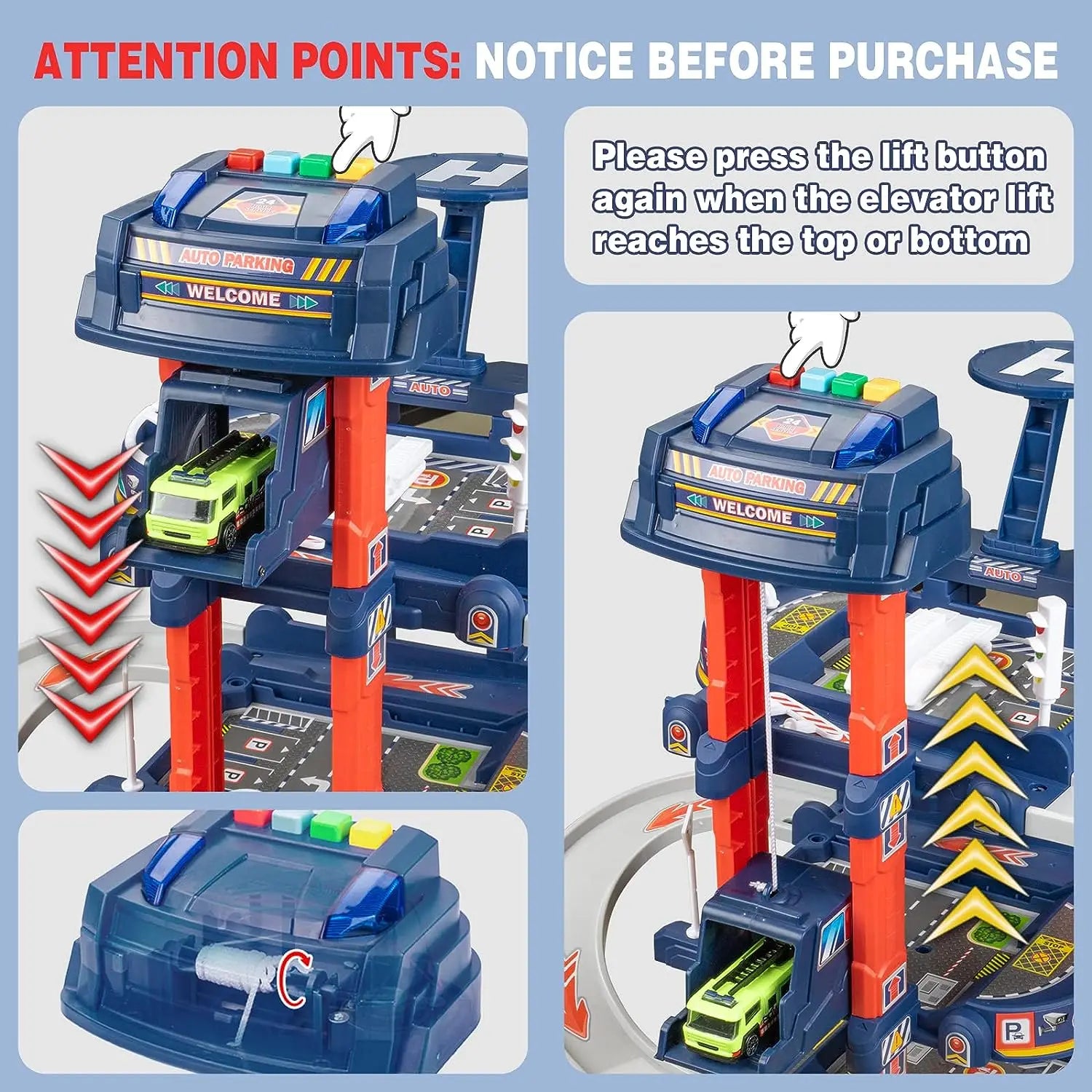 HKM-490131 4-Layer Kids Toy Car Garage Parking Lot Lift Kit - Slide Parking Toy for Ages 5 and Up
