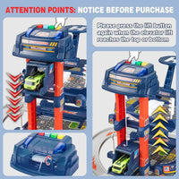 HKM-490131 4-Layer Kids Toy Car Garage Parking Lot Lift Kit - Slide Parking Toy for Ages 5 and Up